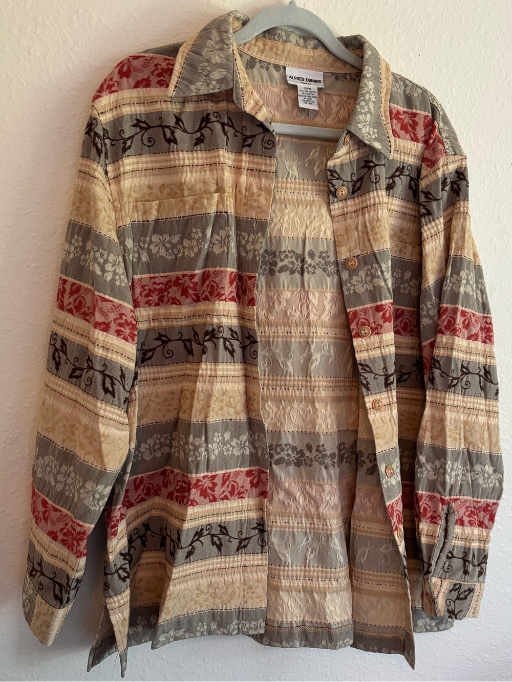 Alfred Dunner Patterned Button-Up Jacket - Red, Gray & Cream